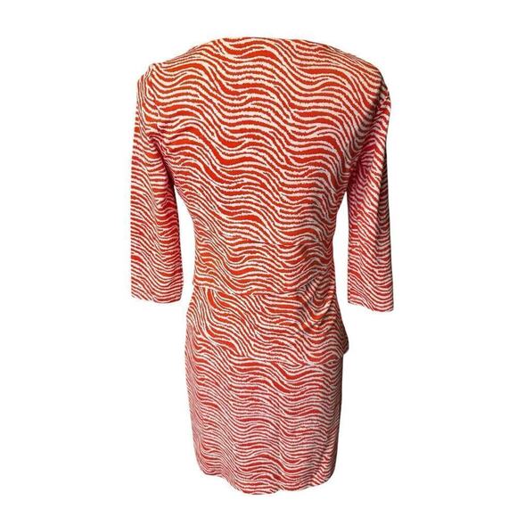 J. McLaughlin Catalina Cloth 3/4 Sleeve Stretch Sheath Dress Medium Orange Tiers - Picture 5 of 7